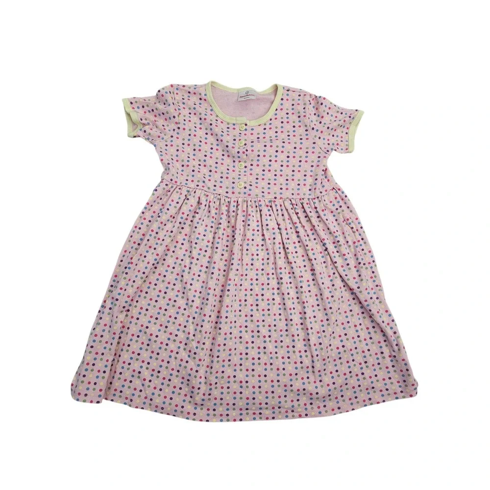 Hanna Andersson Girls Pink Polka Dot Cotton Playground Dress Size 130/8 years